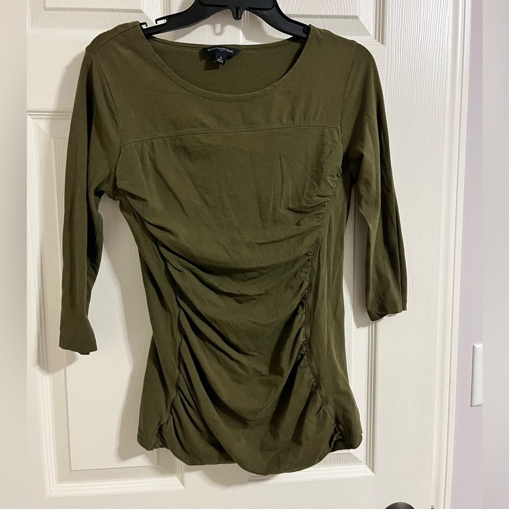 Banana Republic Olive Green Ruched Long Sleeve Top